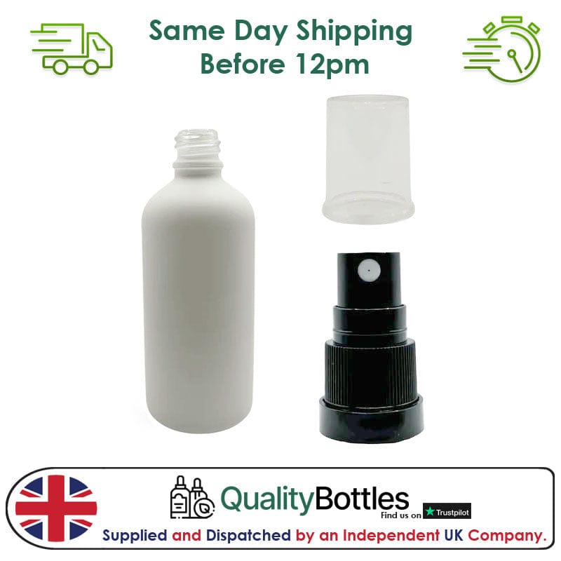 100ml Matte White Glass Dropper Bottle with Black TE Atomiser - Pack of 12