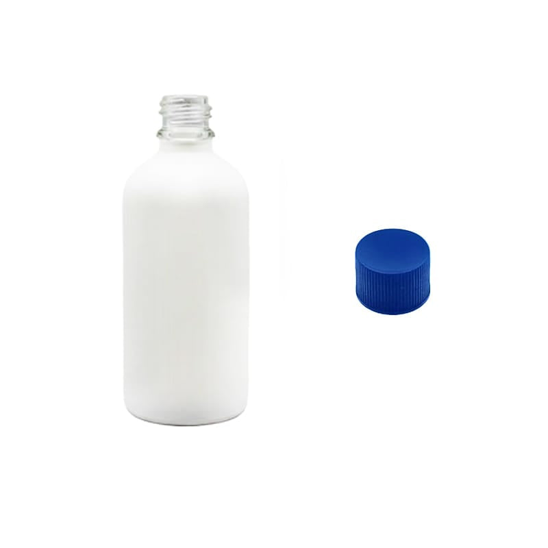 100ml Matte White Glass Dropper Bottle with Blue PP Wadded Cap DIN 18mm