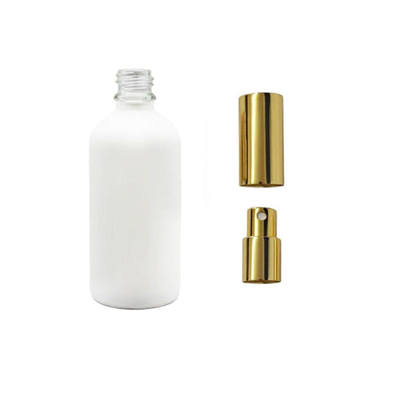 100ml Matte White Glass Dropper Bottle with Gold Atomiser with Gold Over Cap