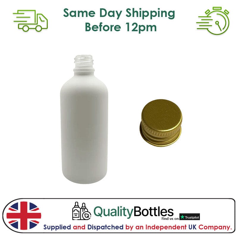 100ml Matte White Glass Dropper Bottle with Gold DIN18 Cap - Pack of 12