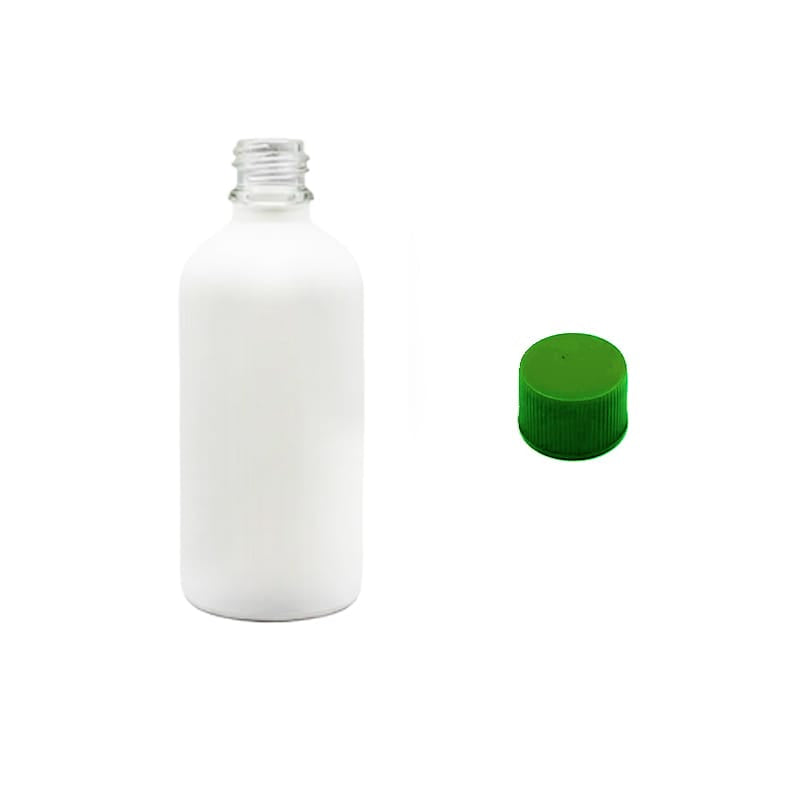 100ml Matte White Glass Dropper Bottle with Green PP Wadded Cap DIN 18mm