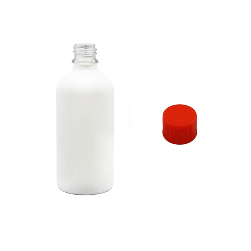 100ml Matte White Glass Dropper Bottle with Red PP Wadded Cap DIN 18mm