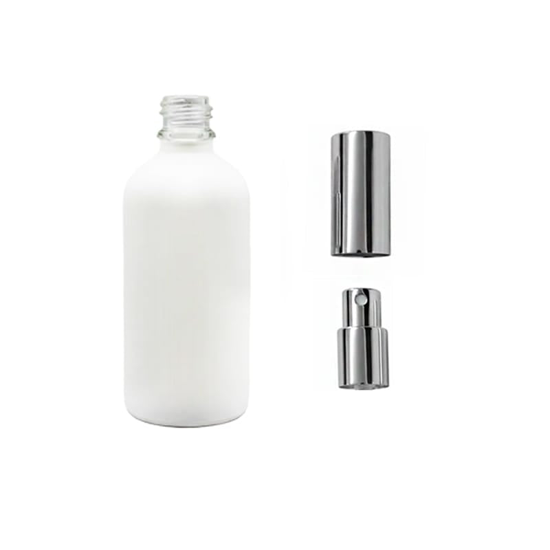 100ml Matte White Glass Dropper Bottle with Silver Atomiser with Silver Over Cap