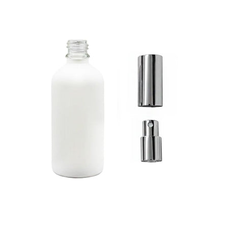 100ml Matte White Glass Dropper Bottle with Silver Atomiser with Silver Over Cap