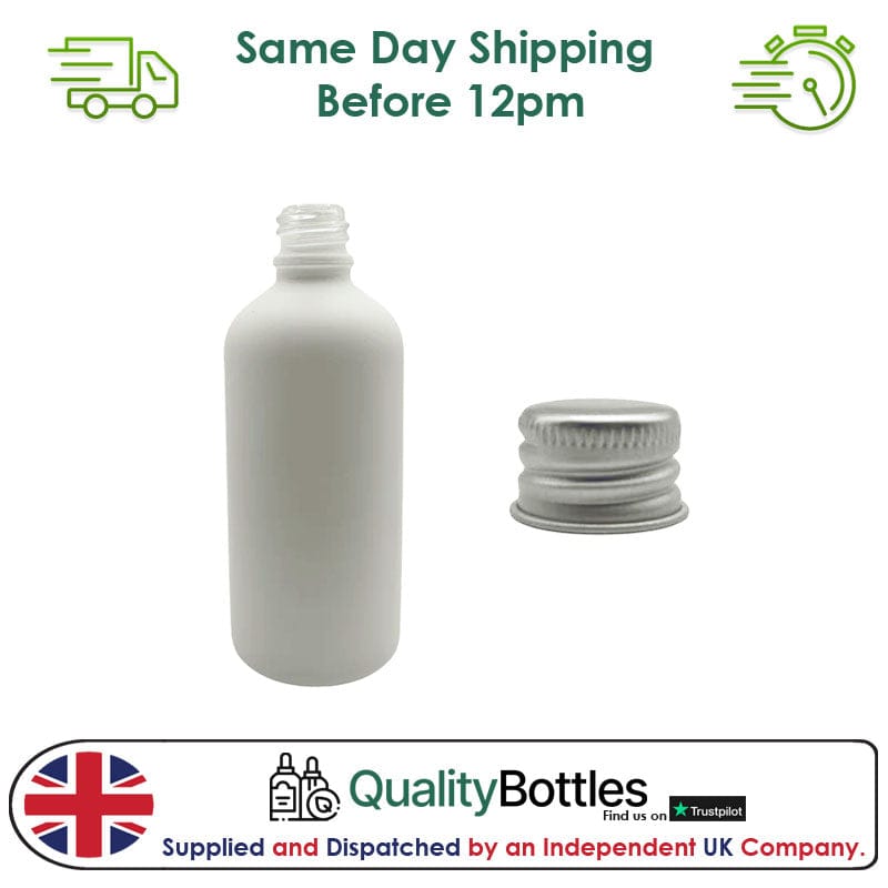 100ml Matte White Glass Dropper Bottle with Silver DIN18 Cap - Pack of 12