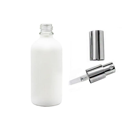100ml Matte White Glass Dropper Bottle with Silver Lotion Pump with Silver Over Cap