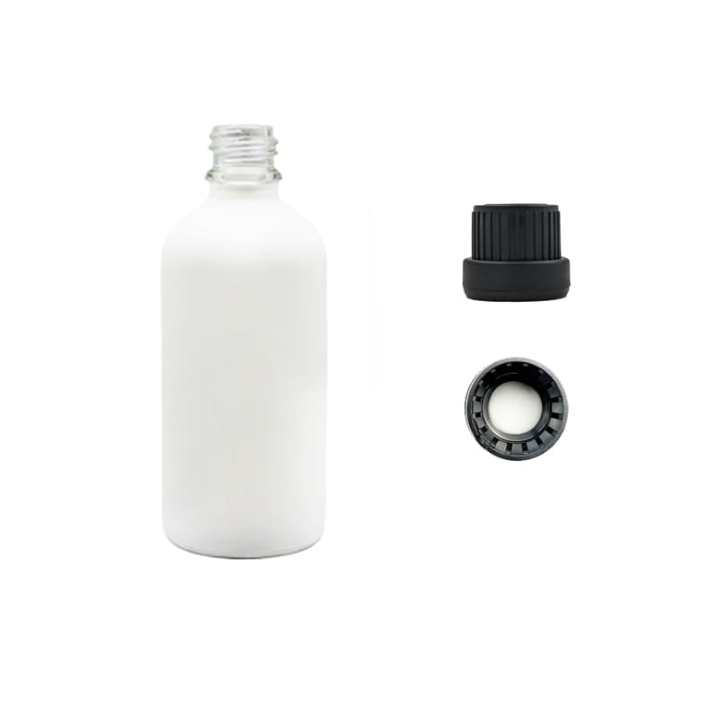 100ml Matte White Glass Dropper Bottle with Tamper Evident Ribbed Black Cap and EPE Liner (Type III)