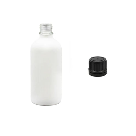 100ml Matte White Glass Dropper Bottle with Tamper Evident Ribbed Black Cap (Type II)