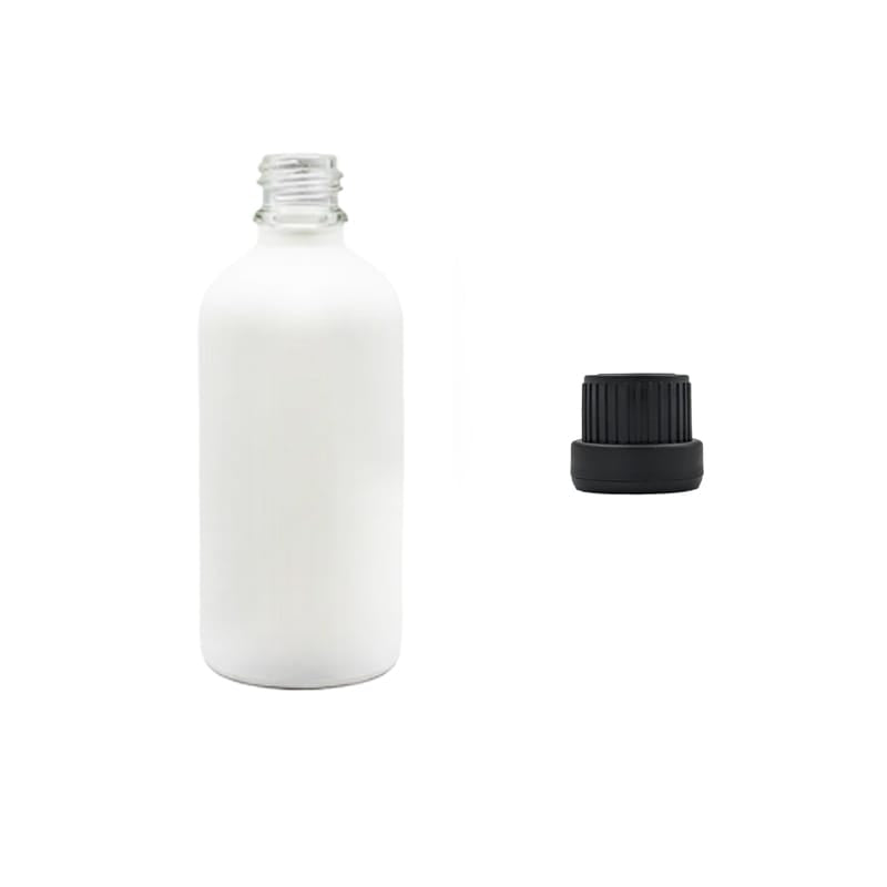 100ml Matte White Glass Dropper Bottle with Tamper Evident Ribbed Black Cap (Type III)