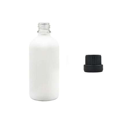 100ml Matte White Glass Dropper Bottle with Tamper Evident Ribbed Black Cap (Type III)
