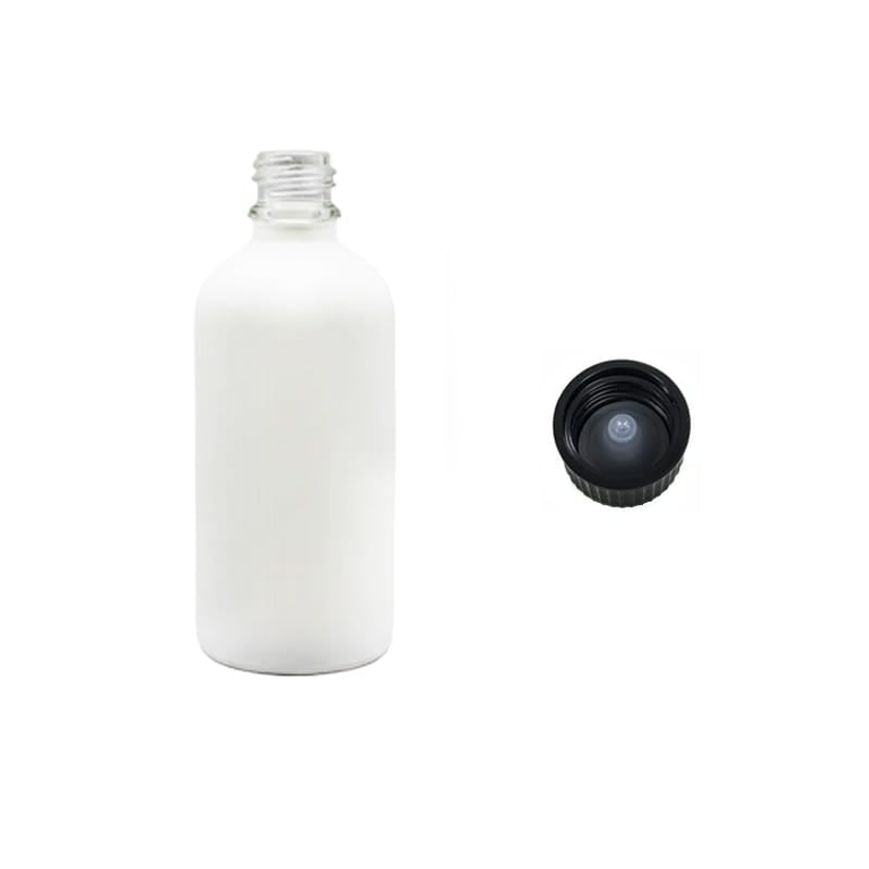 100ml Matte White Glass Dropper Bottle with Urea Black Cap with Polycone Insert DIN 18mm