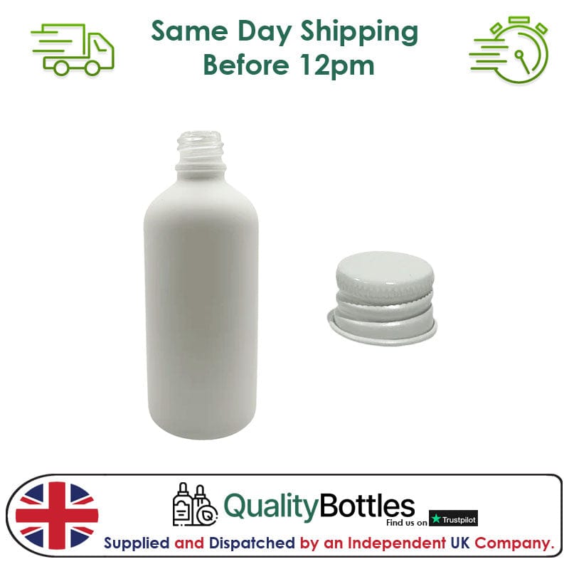 100ml Matte White Glass Dropper Bottle with White DIN18 Cap - Pack of 12