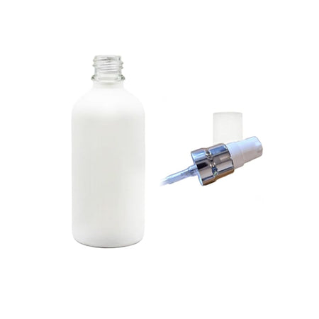 100ml Matte White Glass Dropper Bottle with White Lotion Pump with Silver Collar and Clear Over Cap