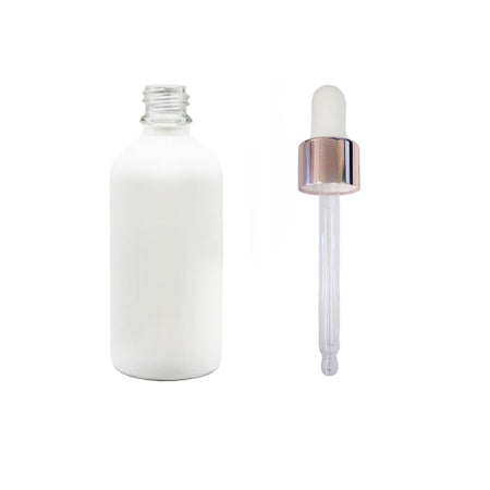 100ml Matte White Glass Dropper Bottle with White & Rose Gold Dropper