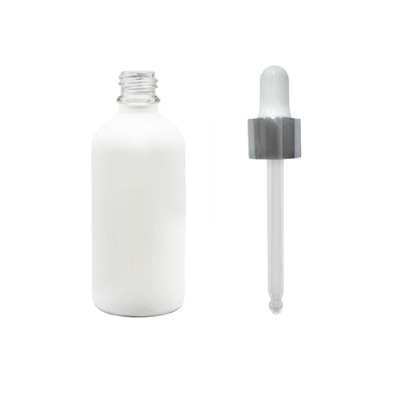 100ml Matte White Glass Dropper Bottle with White & Silver Dropper