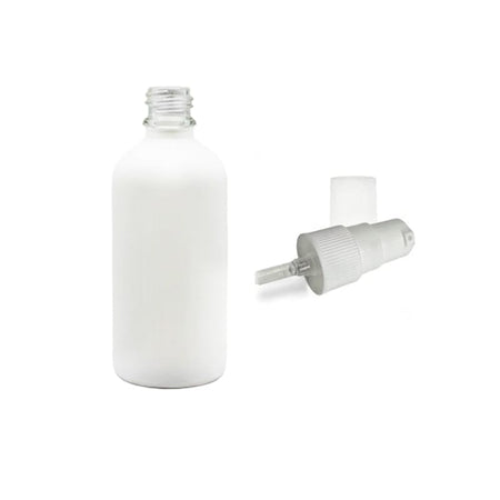 100ml Matte White Glass Dropper Bottle with White Tamper Evident Lotion Pump and Clear Over Cap (Type III)
