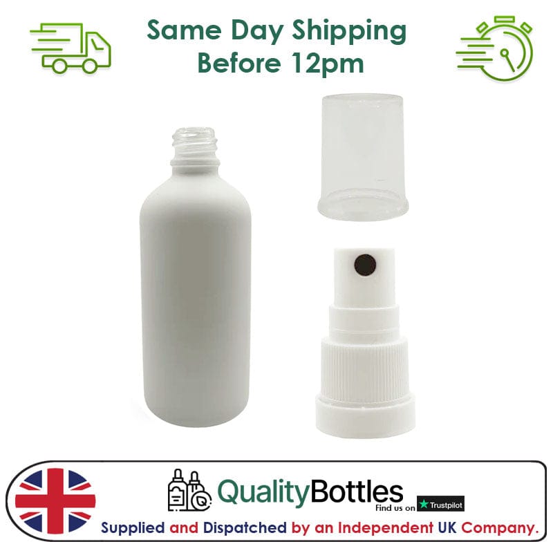 100ml Matte White Glass Dropper Bottle with White TE Atomiser - Pack of 12
