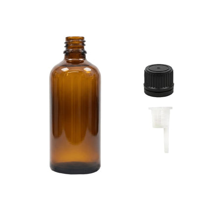 100ml Premium Amber Glass Dropper Bottle with 0.6mm Dripper Insert and Tamper Evident Black Cap (Type II)