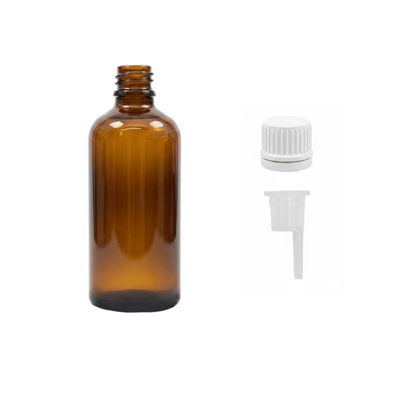 100ml Premium Amber Glass Dropper Bottle with 0.6mm Dripper Insert and Tamper Evident White Cap (Type II)