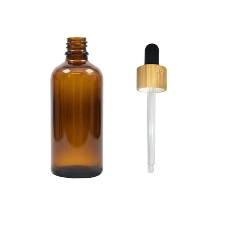 100ml Premium Amber Glass Dropper Bottle with Black Bamboo Dropper