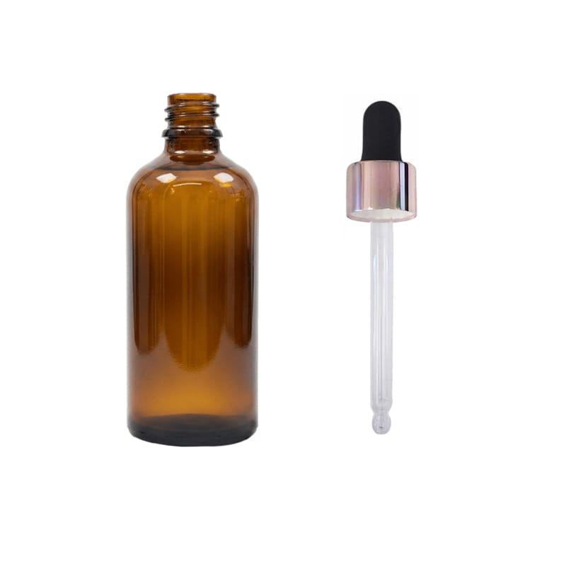 100ml Premium Amber Glass Dropper Bottle with Black & Rose Gold Dropper