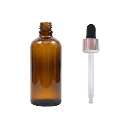 100ml Premium Amber Glass Dropper Bottle with Black & Rose Gold Dropper