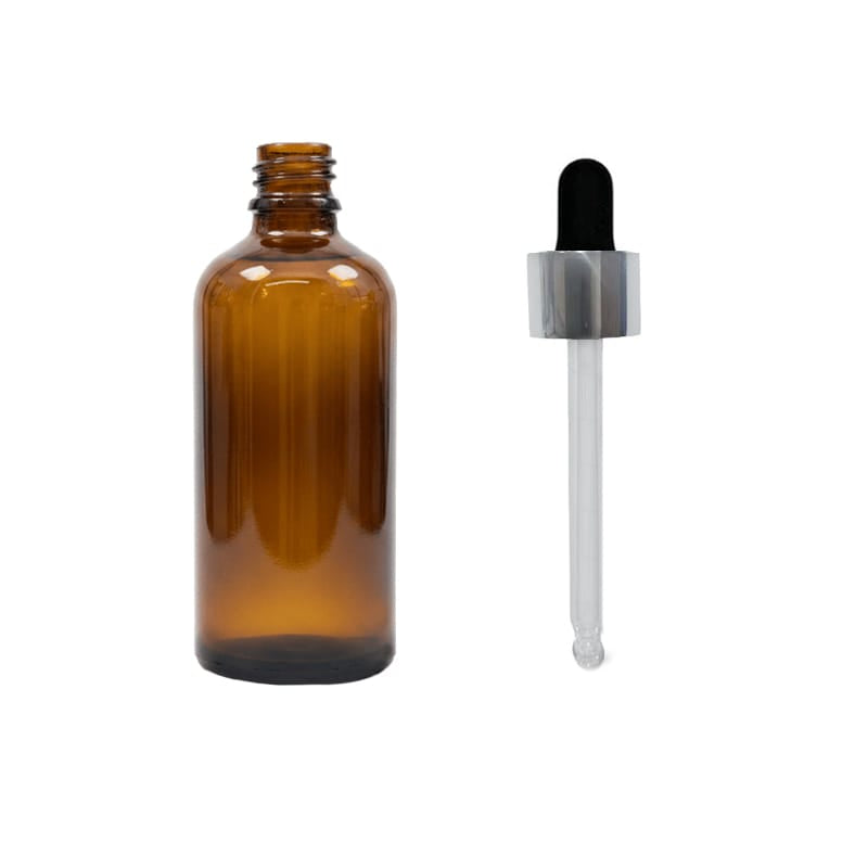 100ml Premium Amber Glass Dropper Bottle with Black & Silver Dropper