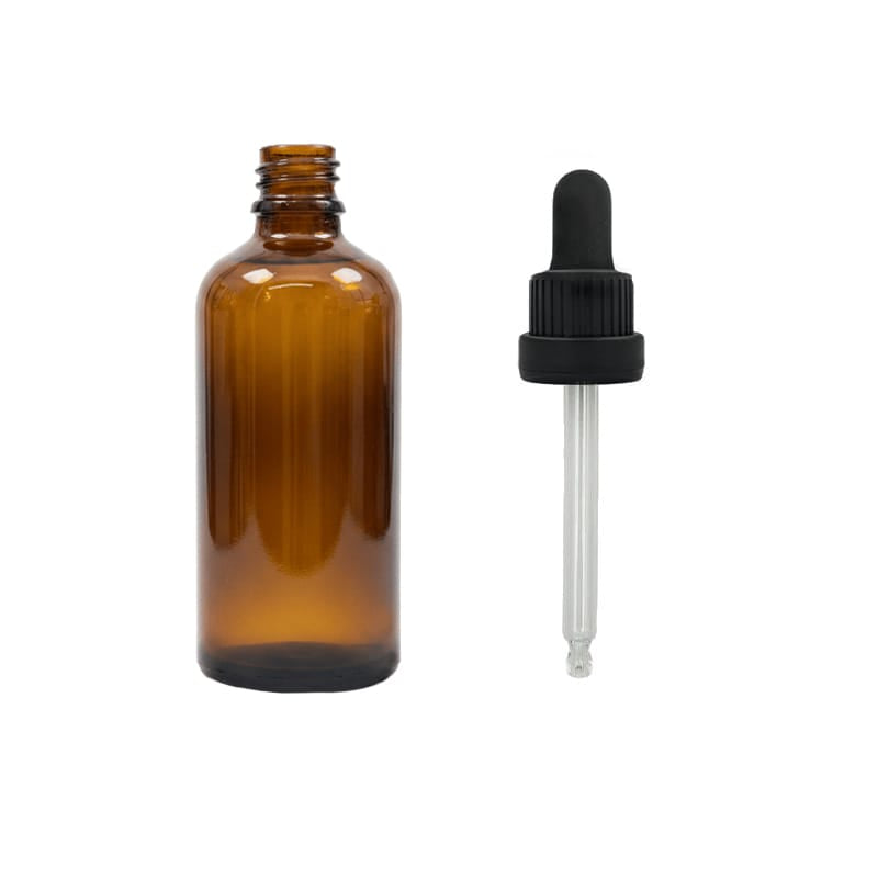 100ml Premium Amber Glass Dropper Bottle with Black Tamper Evident Dropper (Type III)