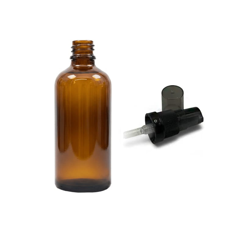100ml Premium Amber Glass Dropper Bottle with Black Tamper Evident Lotion Pump and Smoke Tinted Over Cap (Type III)