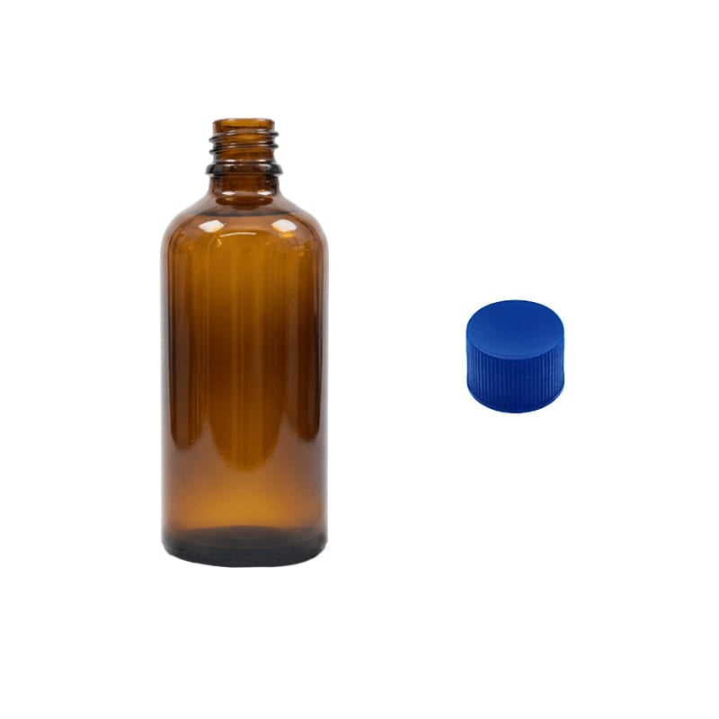 100ml Premium Amber Glass Dropper Bottle with Blue PP Wadded Cap DIN 18mm