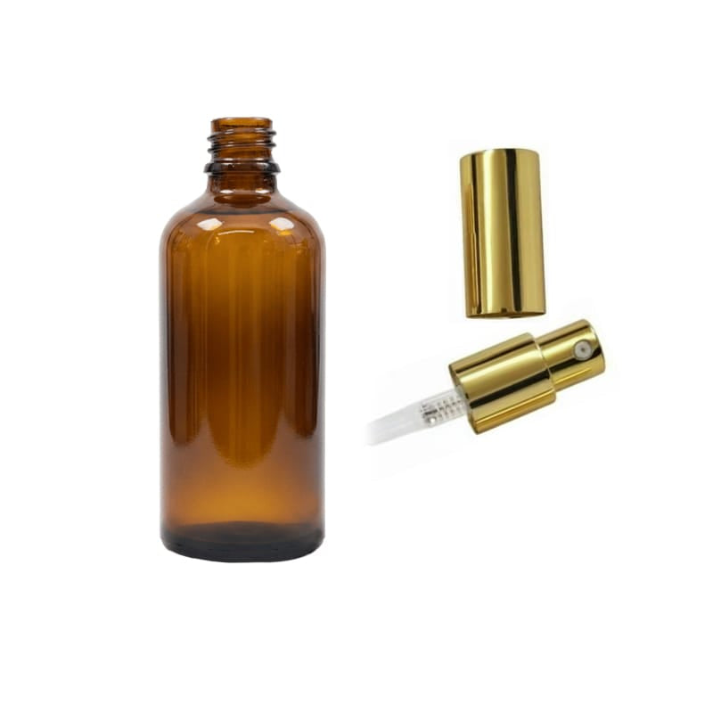 100ml Premium Amber Glass Dropper Bottle with Gold Lotion Pump with Gold Over Cap