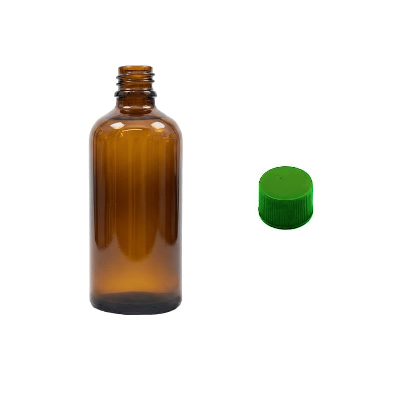 100ml Premium Amber Glass Dropper Bottle with Green PP Wadded Cap DIN 18mm