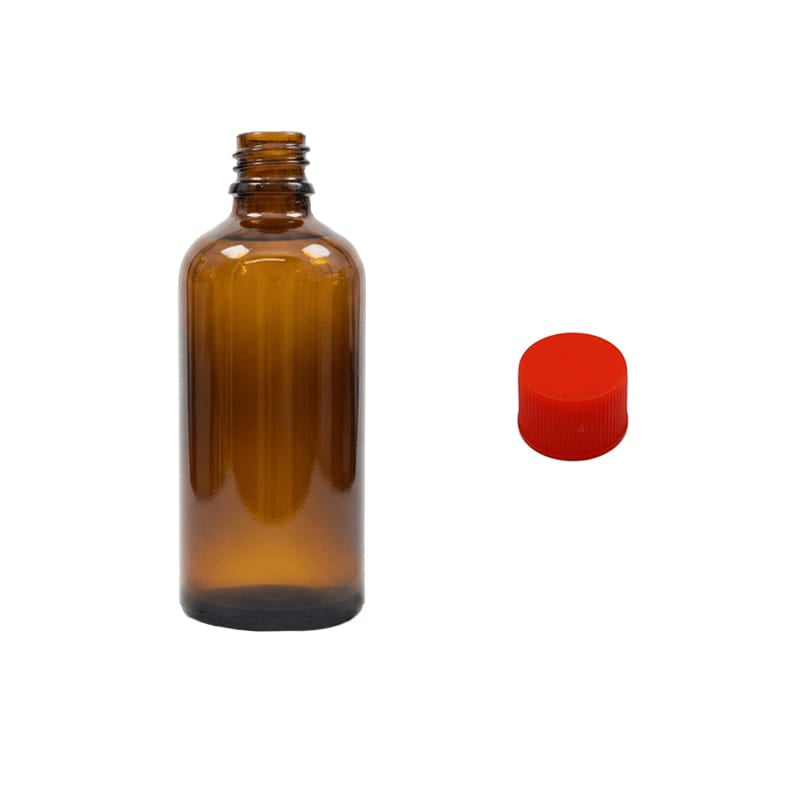 100ml Premium Amber Glass Dropper Bottle with Red PP Wadded Cap DIN 18mm