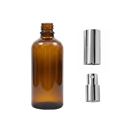 100ml Premium Amber Glass Dropper Bottle with Silver Atomiser with Silver Over Cap