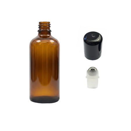 100ml Premium Amber Glass Dropper Bottle with Stainless Steel Roller Ball with Plastic Black Cap