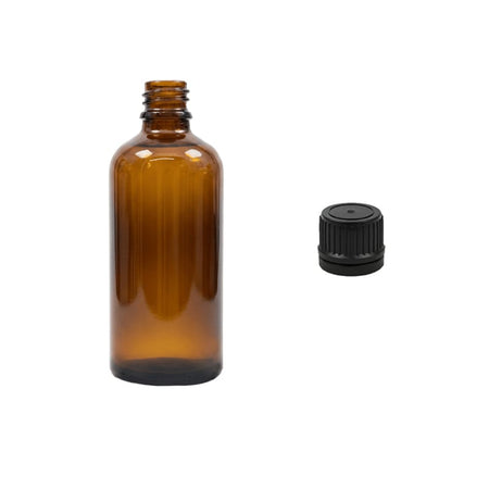 100ml Premium Amber Glass Dropper Bottle with Tamper Evident Ribbed Black Cap (Type II)