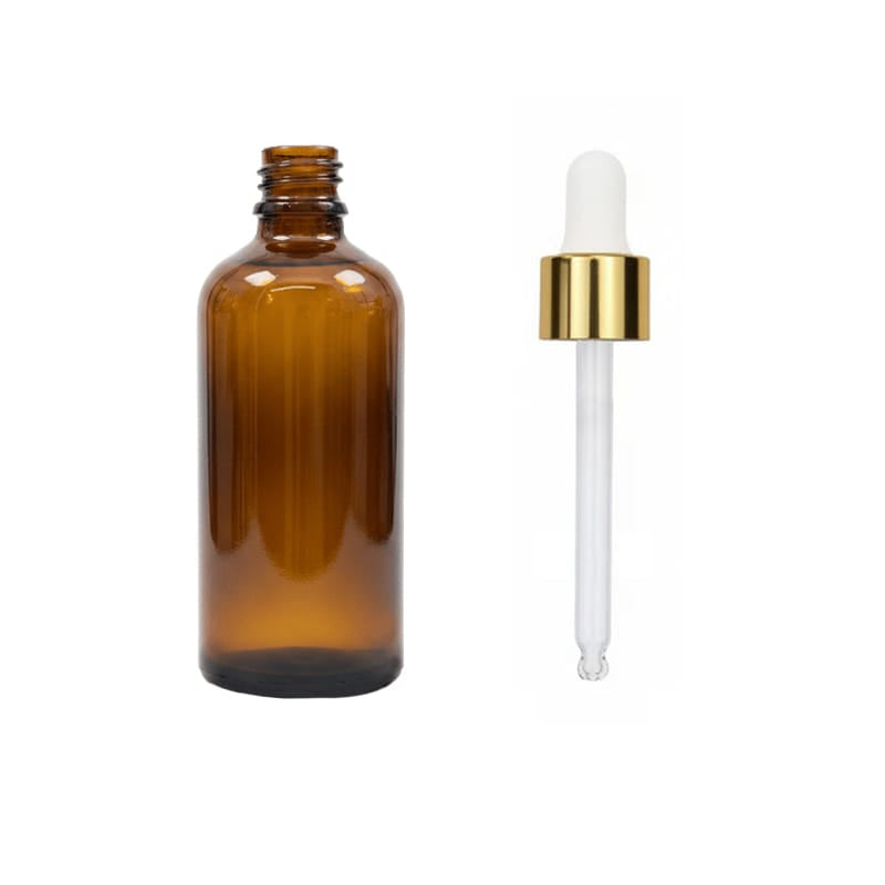 100ml Premium Amber Glass Dropper Bottle with White & Gold Dropper