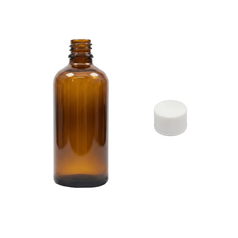 100ml Premium Amber Glass Dropper Bottle with White PP Wadded Cap DIN 18mm