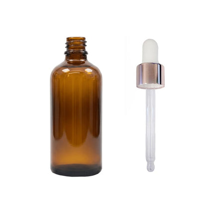 100ml Premium Amber Glass Dropper Bottle with White & Rose Gold Dropper