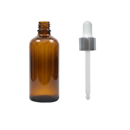 100ml Premium Amber Glass Dropper Bottle with White & Silver Dropper