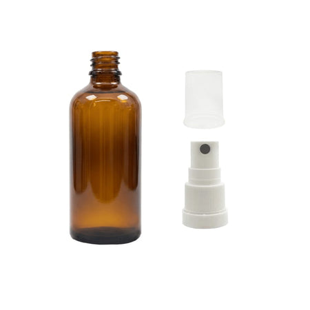 100ml Premium Amber Glass Dropper Bottle with White Tamper Evident Atomiser and Clear Over Cap (Type III)