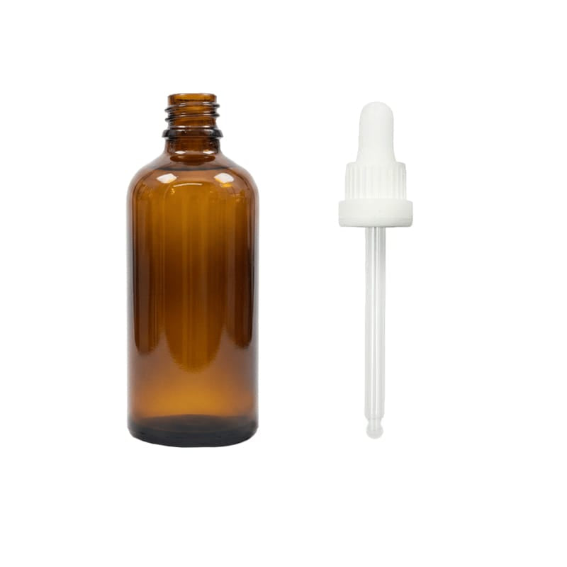 100ml Premium Amber Glass Dropper Bottle with White Tamper Evident Dropper (Type III)