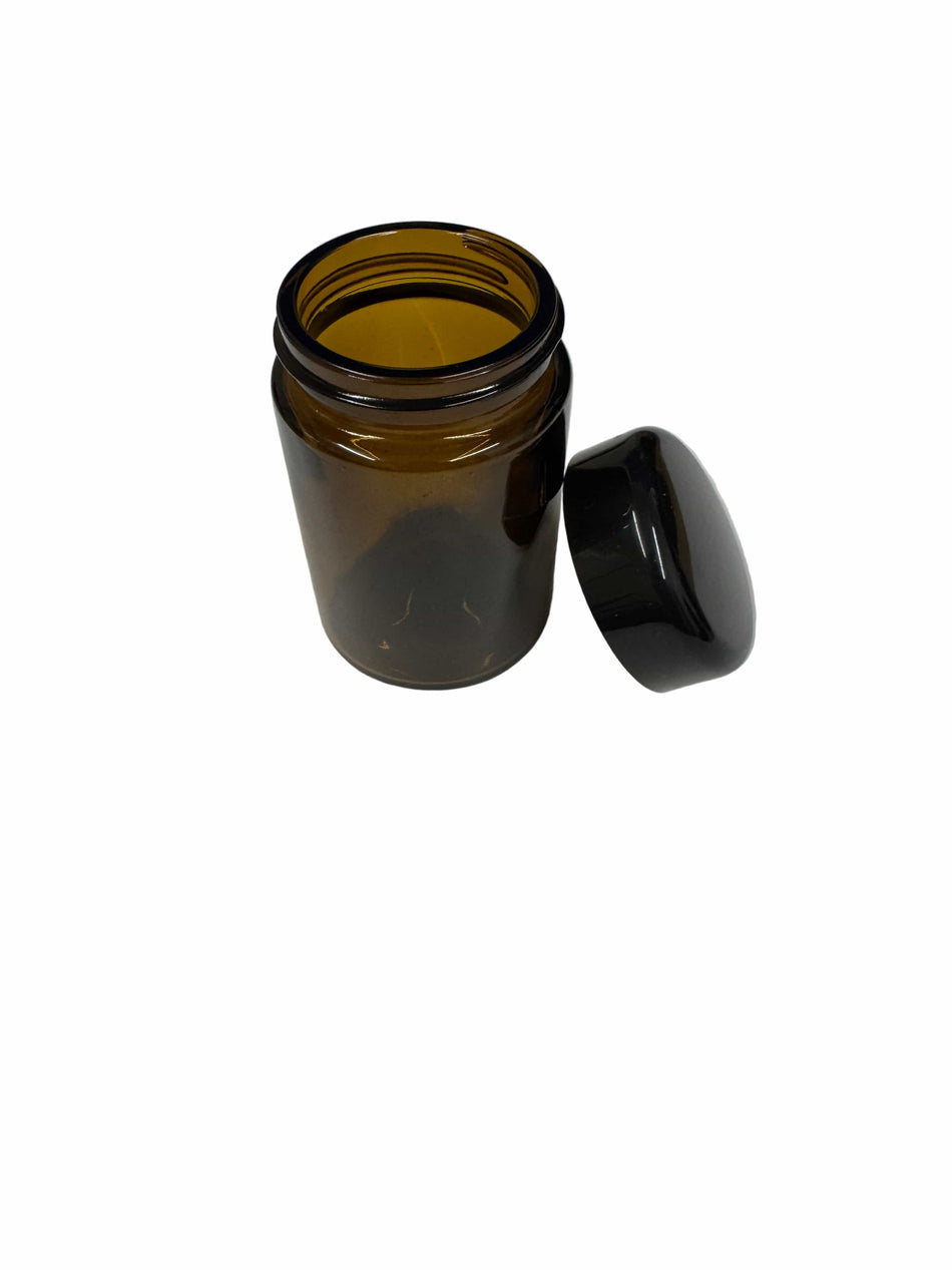100ml Wide Neck Amber Tall Glass Jar With Gloss Black San Cap