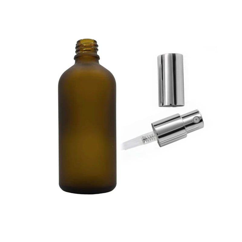 100ml Frosted Amber Glass Dropper Bottle with Silver Lotion Pump and Cap