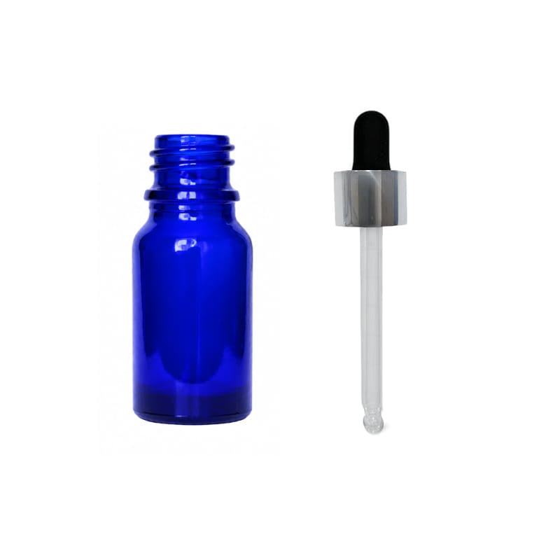 10ml Blue Glass Dropper Bottle with Black & Silver Dropper