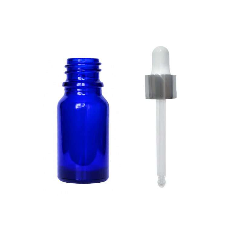 10ml Blue Glass Dropper Bottle with White & Silver Dropper