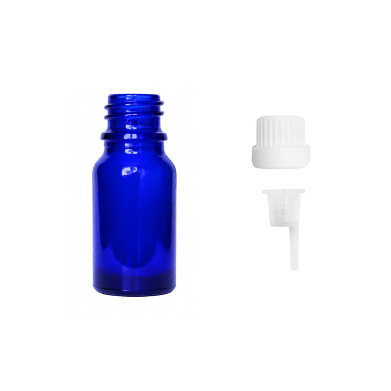 10ml Blue Glass Dropper Bottle with 0.6mm Dripper Insert and Tamper Evident White Cap (Type III)