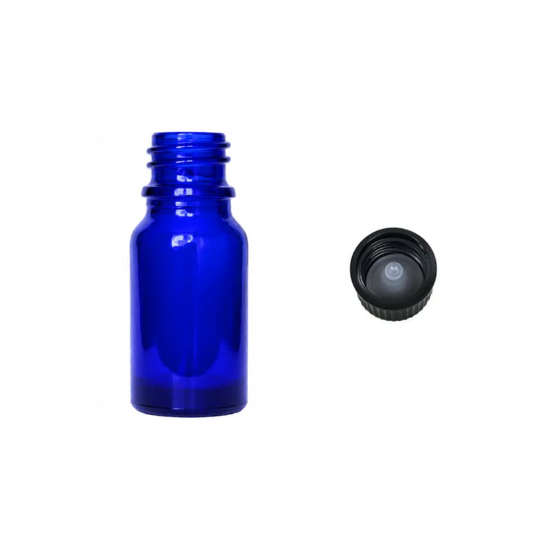 10ml Blue Glass Dropper Bottle with Urea Black Cap with Polycone Insert DIN 18mm