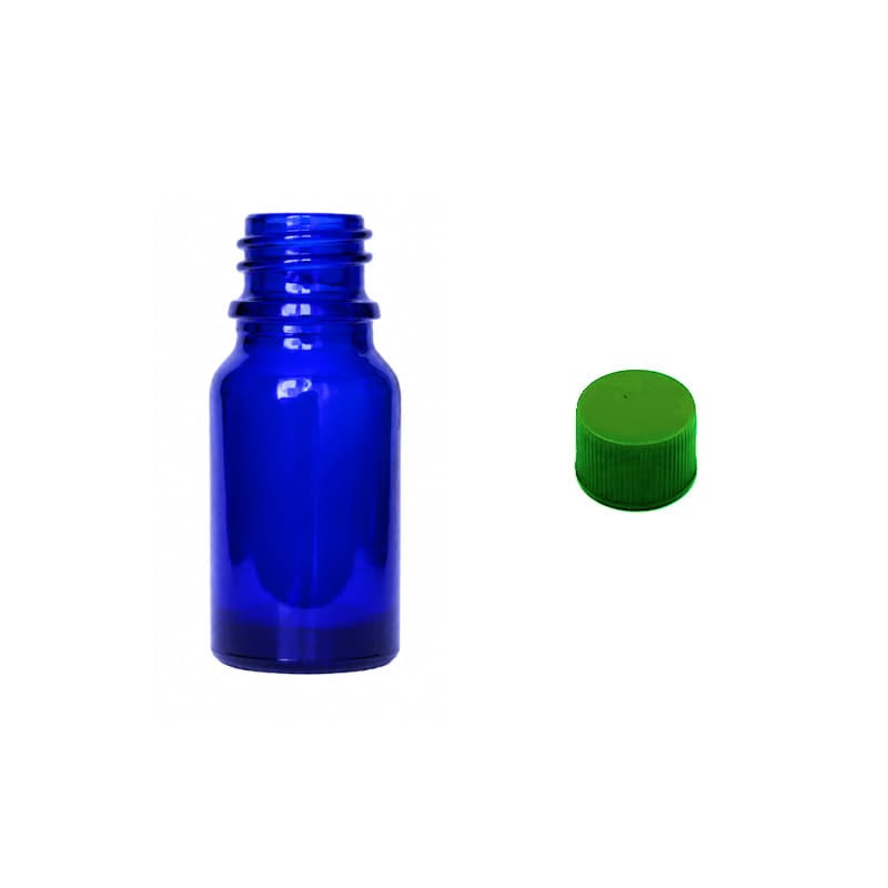 10ml Blue Glass Dropper Bottle with Green PP Wadded Cap DIN 18mm