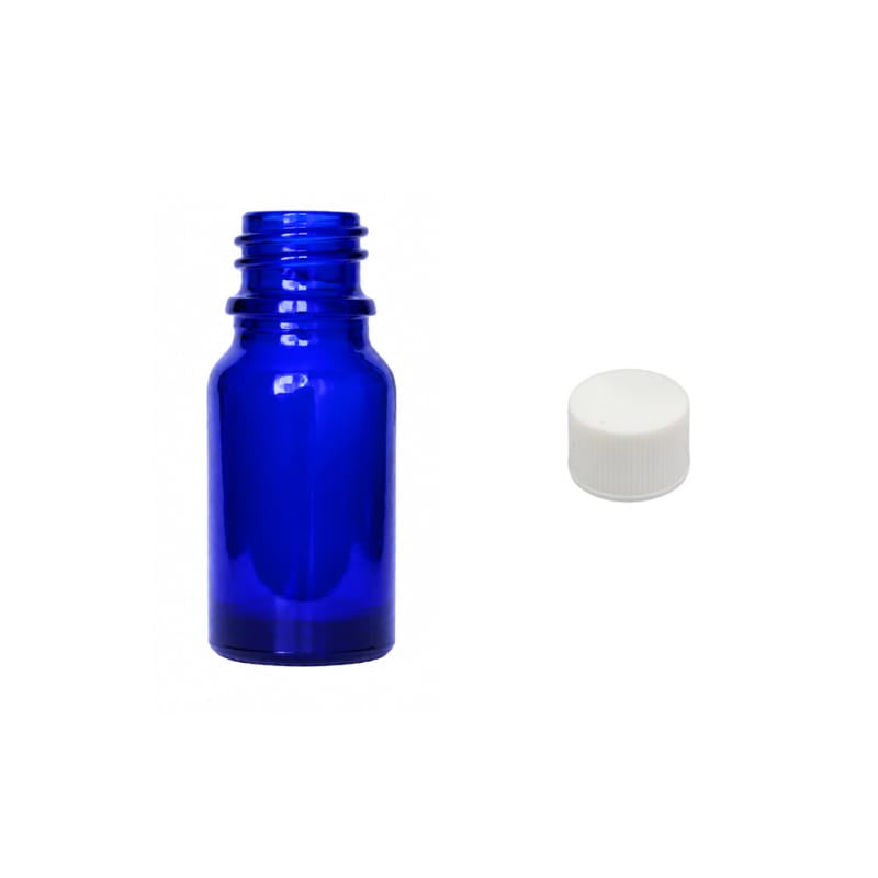 10ml Blue Glass Dropper Bottle with White PP Wadded Cap DIN 18mm